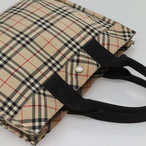 BURBERRY Nova Check Blue Label Hand Bag Nylon Beige Silver Auth 122940 - Picture 6 of 16